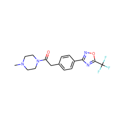 CN1CCN(C(=O)Cc2ccc(-c3noc(C(F)(F)F)n3)cc2)CC1 ZINC000142921359