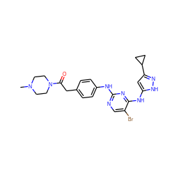 CN1CCN(C(=O)Cc2ccc(Nc3ncc(Br)c(Nc4cc(C5CC5)n[nH]4)n3)cc2)CC1 ZINC000035985936