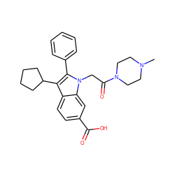 CN1CCN(C(=O)Cn2c(-c3ccccc3)c(C3CCCC3)c3ccc(C(=O)O)cc32)CC1 ZINC000013646644