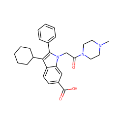 CN1CCN(C(=O)Cn2c(-c3ccccc3)c(C3CCCCC3)c3ccc(C(=O)O)cc32)CC1 ZINC000013646577