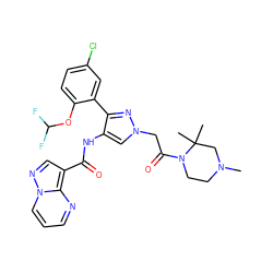 CN1CCN(C(=O)Cn2cc(NC(=O)c3cnn4cccnc34)c(-c3cc(Cl)ccc3OC(F)F)n2)C(C)(C)C1 ZINC001772571216