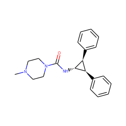 CN1CCN(C(=O)N[C@H]2[C@H](c3ccccc3)[C@@H]2c2ccccc2)CC1 ZINC000299863599