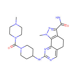 CN1CCN(C(=O)N2CCC(Nc3ncc4c(n3)-c3c(c(C(N)=O)nn3C)CC4)CC2)CC1 ZINC000045355295