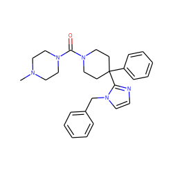 CN1CCN(C(=O)N2CCC(c3ccccc3)(c3nccn3Cc3ccccc3)CC2)CC1 ZINC000087657503