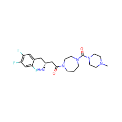 CN1CCN(C(=O)N2CCCN(C(=O)C[C@H](N)Cc3cc(F)c(F)cc3F)CC2)CC1 ZINC000040935837