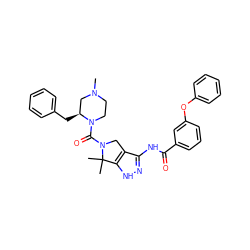 CN1CCN(C(=O)N2Cc3c(NC(=O)c4cccc(Oc5ccccc5)c4)n[nH]c3C2(C)C)[C@@H](Cc2ccccc2)C1 ZINC000084757268