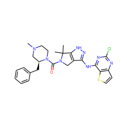 CN1CCN(C(=O)N2Cc3c(Nc4nc(Cl)nc5ccsc45)n[nH]c3C2(C)C)[C@@H](Cc2ccccc2)C1 ZINC000115988792