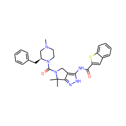 CN1CCN(C(=O)N2Cc3c(n[nH]c3NC(=O)c3cc4ccccc4s3)C2(C)C)[C@@H](Cc2ccccc2)C1 ZINC000114182237