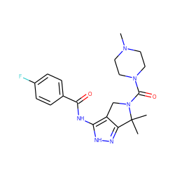 CN1CCN(C(=O)N2Cc3c(n[nH]c3NC(=O)c3ccc(F)cc3)C2(C)C)CC1 ZINC000038627667