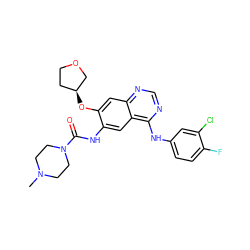 CN1CCN(C(=O)Nc2cc3c(Nc4ccc(F)c(Cl)c4)ncnc3cc2O[C@H]2CCOC2)CC1 ZINC000103253651