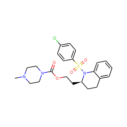 CN1CCN(C(=O)OCC[C@@H]2CCc3ccccc3N2S(=O)(=O)c2ccc(Cl)cc2)CC1 ZINC000028704181