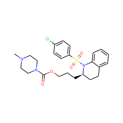 CN1CCN(C(=O)OCCC[C@@H]2CCc3ccccc3N2S(=O)(=O)c2ccc(Cl)cc2)CC1 ZINC000028704185