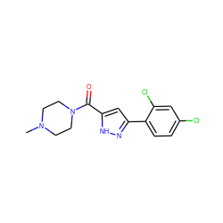 CN1CCN(C(=O)c2cc(-c3ccc(Cl)cc3Cl)n[nH]2)CC1 ZINC000040848223