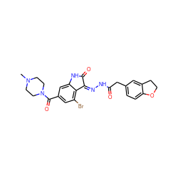 CN1CCN(C(=O)c2cc(Br)c3c(c2)NC(=O)/C3=N\NC(=O)Cc2ccc3c(c2)CCO3)CC1 ZINC000072178699