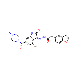 CN1CCN(C(=O)c2cc(Br)c3c(c2)NC(=O)/C3=N\NC(=O)Cc2ccc3occc3c2)CC1 ZINC000072181731