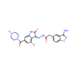 CN1CCN(C(=O)c2cc(Br)c3c(c2)NC(=O)/C3=N\NC(=O)Cc2ccc3onc(N)c3c2)CC1 ZINC000072181241