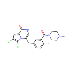 CN1CCN(C(=O)c2cc(Cc3c[nH]c(=O)c4cc(Cl)c(Cl)n34)ccc2F)CC1 ZINC000045338506