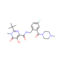 CN1CCN(C(=O)c2cc(F)ccc2CNC(=O)c2nc(C(C)(C)C)n(C)c(=O)c2O)CC1 ZINC000029046991