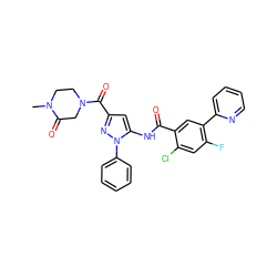 CN1CCN(C(=O)c2cc(NC(=O)c3cc(-c4ccccn4)c(F)cc3Cl)n(-c3ccccc3)n2)CC1=O ZINC001772609936