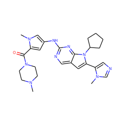 CN1CCN(C(=O)c2cc(Nc3ncc4cc(-c5cncn5C)n(C5CCCC5)c4n3)cn2C)CC1 ZINC000084669765