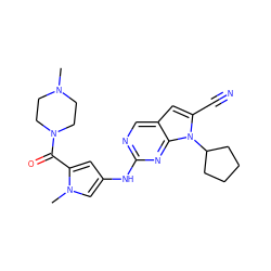 CN1CCN(C(=O)c2cc(Nc3ncc4cc(C#N)n(C5CCCC5)c4n3)cn2C)CC1 ZINC000084655102