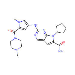 CN1CCN(C(=O)c2cc(Nc3ncc4cc(C(N)=O)n(C5CCCC5)c4n3)cn2C)CC1 ZINC000084670590