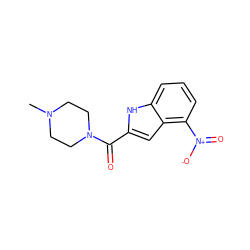 CN1CCN(C(=O)c2cc3c([N+](=O)[O-])cccc3[nH]2)CC1 ZINC000084758793