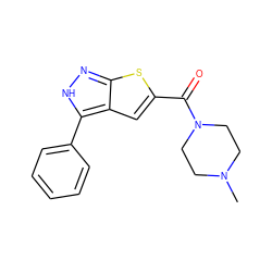 CN1CCN(C(=O)c2cc3c(-c4ccccc4)[nH]nc3s2)CC1 ZINC000028565109