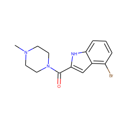 CN1CCN(C(=O)c2cc3c(Br)cccc3[nH]2)CC1 ZINC000013526653