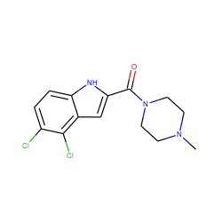 CN1CCN(C(=O)c2cc3c(Cl)c(Cl)ccc3[nH]2)CC1 ZINC000013526685