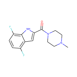 CN1CCN(C(=O)c2cc3c(F)ccc(F)c3[nH]2)CC1 ZINC000084654376