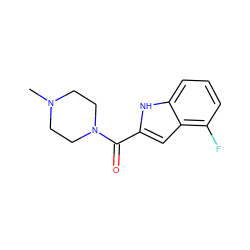 CN1CCN(C(=O)c2cc3c(F)cccc3[nH]2)CC1 ZINC000082303375