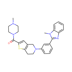 CN1CCN(C(=O)c2cc3c(s2)CCN(c2cccc(-c4nc5ccccc5n4C)c2)C3)CC1 ZINC000653866581