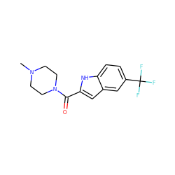 CN1CCN(C(=O)c2cc3cc(C(F)(F)F)ccc3[nH]2)CC1 ZINC000013678194