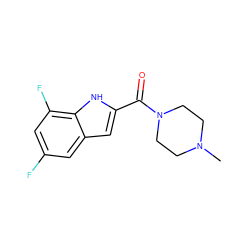 CN1CCN(C(=O)c2cc3cc(F)cc(F)c3[nH]2)CC1 ZINC000013526691