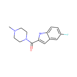 CN1CCN(C(=O)c2cc3cc(F)ccc3[nH]2)CC1 ZINC000020028330