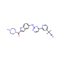 CN1CCN(C(=O)c2cc3cc(Nc4nccc(-c5cc(C(C)(C)C#N)ccn5)n4)ccc3[nH]2)CC1 ZINC000203931149