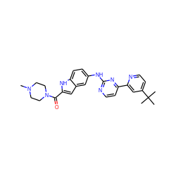 CN1CCN(C(=O)c2cc3cc(Nc4nccc(-c5cc(C(C)(C)C)ccn5)n4)ccc3[nH]2)CC1 ZINC000144188104