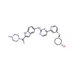 CN1CCN(C(=O)c2cc3cc(Nc4nccc(-c5cc(O[C@@H]6CCC[C@@H](O)C6)ccn5)n4)ccc3[nH]2)CC1 ZINC000144195844