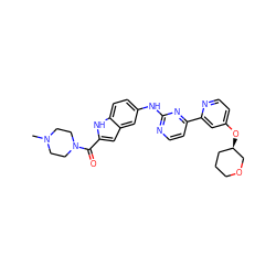 CN1CCN(C(=O)c2cc3cc(Nc4nccc(-c5cc(O[C@@H]6CCCOC6)ccn5)n4)ccc3[nH]2)CC1 ZINC000144200249