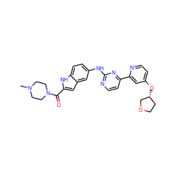 CN1CCN(C(=O)c2cc3cc(Nc4nccc(-c5cc(O[C@@H]6CCOC6)ccn5)n4)ccc3[nH]2)CC1 ZINC000144200659