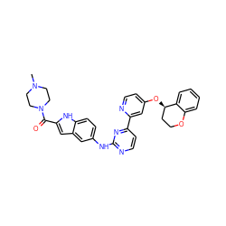 CN1CCN(C(=O)c2cc3cc(Nc4nccc(-c5cc(O[C@@H]6CCOc7ccccc76)ccn5)n4)ccc3[nH]2)CC1 ZINC000144287310