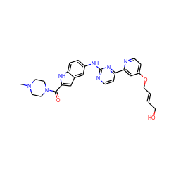 CN1CCN(C(=O)c2cc3cc(Nc4nccc(-c5cc(OC/C=C/CO)ccn5)n4)ccc3[nH]2)CC1 ZINC000144195186