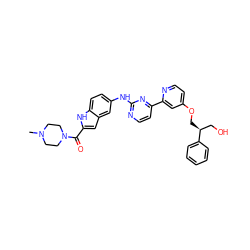 CN1CCN(C(=O)c2cc3cc(Nc4nccc(-c5cc(OC[C@@H](CO)c6ccccc6)ccn5)n4)ccc3[nH]2)CC1 ZINC000145263574