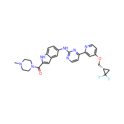 CN1CCN(C(=O)c2cc3cc(Nc4nccc(-c5cc(OC[C@@H]6CC6(F)F)ccn5)n4)ccc3[nH]2)CC1 ZINC000145307667