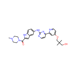 CN1CCN(C(=O)c2cc3cc(Nc4nccc(-c5cc(OCC(C)(C)CO)ccn5)n4)ccc3[nH]2)CC1 ZINC000144190397