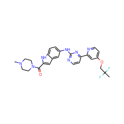 CN1CCN(C(=O)c2cc3cc(Nc4nccc(-c5cc(OCC(C)(F)F)ccn5)n4)ccc3[nH]2)CC1 ZINC000144235841