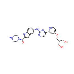 CN1CCN(C(=O)c2cc3cc(Nc4nccc(-c5cc(OCC(CO)CO)ccn5)n4)ccc3[nH]2)CC1 ZINC000144203866