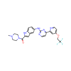 CN1CCN(C(=O)c2cc3cc(Nc4nccc(-c5cc(OCC(F)(F)F)ccn5)n4)ccc3[nH]2)CC1 ZINC000145316599