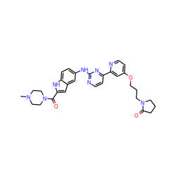 CN1CCN(C(=O)c2cc3cc(Nc4nccc(-c5cc(OCCCN6CCCC6=O)ccn5)n4)ccc3[nH]2)CC1 ZINC000144216459